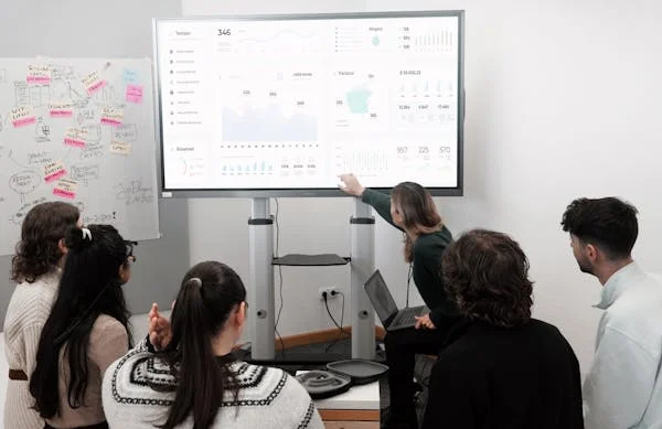 Team collaborating in office
